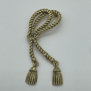 Vintage  Brooch Double Knot  Tied Rope Gold Tassel Pin